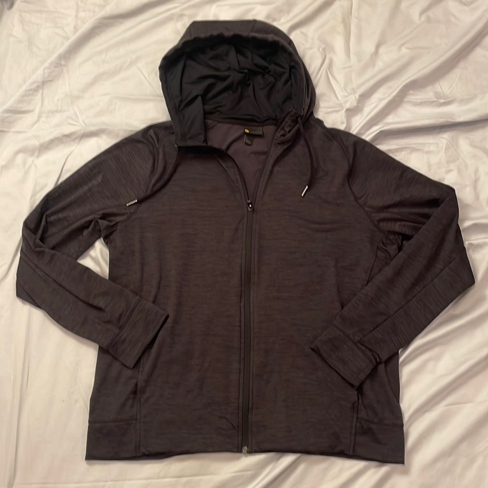 Mens Zella Lightweight Full Zip Hooded Athletic Jacket Size Large Charcoal Grey!